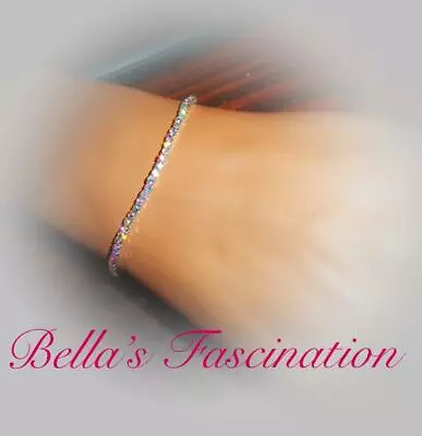 Crystal Aurora Borealis AB Rhinestone Bracelet Thin 1 Row Stretch Elastic Silver • $11.99