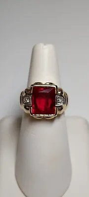 10K Yellow Gold Ruby & Diamond Mans' Ring - Size 9 - Estate Jewelry  #B353 • $1443.75