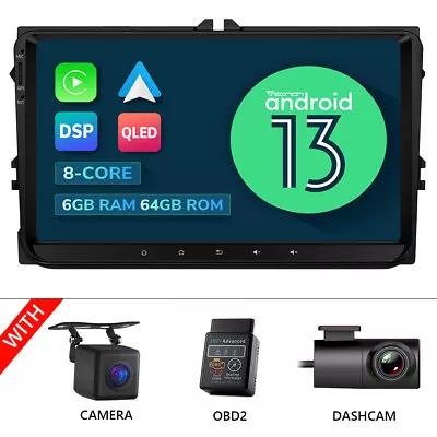 OBD+DVR+CAM+Android13 6+64 Car Stereo Radio CarPlay For VW Jetta Golf EOS Tiguan • $469.99