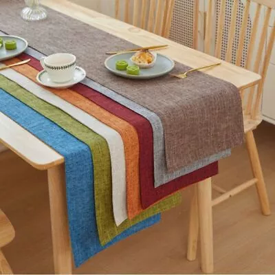 Solid Cotton Linen Table Runner Dinning Boho American Country Style Party Decors • £8.77