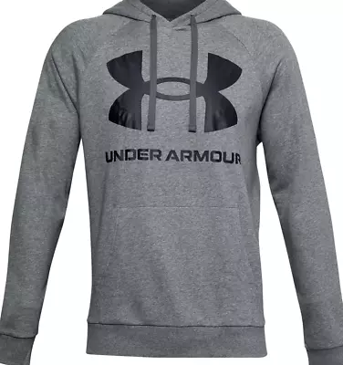 Mens Under Armour Pitch Gray/Black Rival Fleece Big Logo Hoodie • $71.95