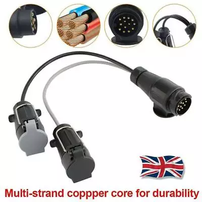 13 Pin To 7 Pin Adaptor Trailer Plug Extension Lead Caravan Towing Socket Board • £11.95