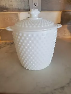 Anchor Hocking Hobnail Milk Glass Ice Bucket W/ Lid Canister Cookie Jar Vintage • $45
