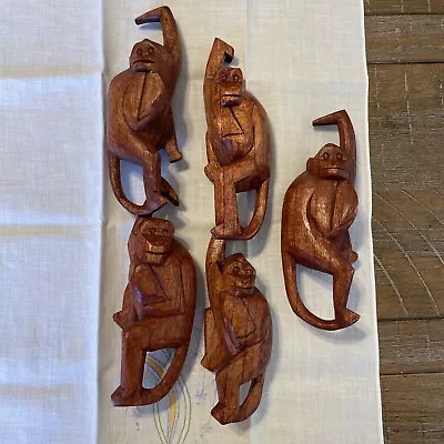 Hand Carved Wooden Hanging Monkeys Lot Of 5 • $16