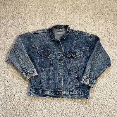 Vintage Sunset Blues Denim Jacket Adult Medium Blue Faded Worn Outdoors 90s • $24.99