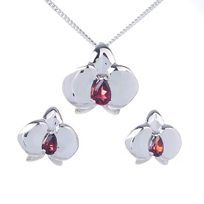 Natural Garnet Set Sterling Silver Necklace Earring Orchid Red Gemstone Handmade • $120.01