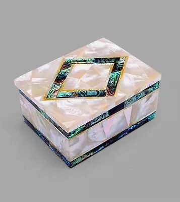 Stunning Jewelry Box Mother Of Pearl & Paua Shell Inlaid Mosaic Stone 6 X4 X2 In • $315.95