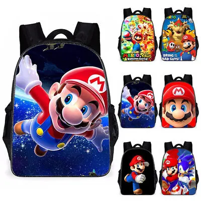 Super Mario Backpack Kids Boys Girls Cartoon School Bag Shoulder Travel Rucksack • £8.02