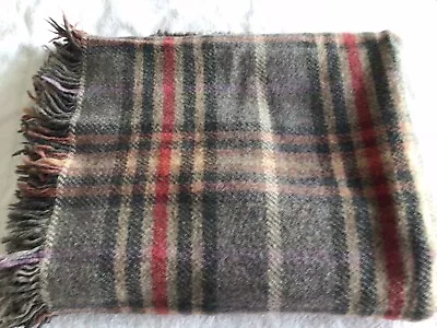 Wool Blanket Throw 100% Wool Grey Red Tartan • £22