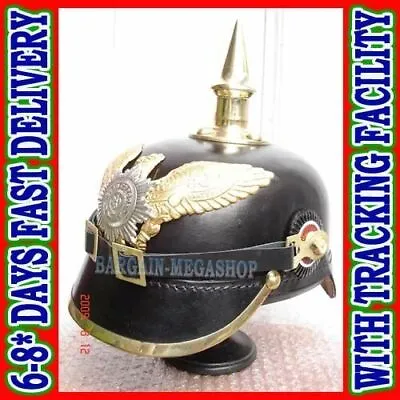 German Pickelhaube Prussian Leather HelmetKaiser Hat WW1 WW2 Militaria Handmade • $72.31