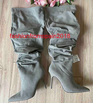 $94.89 • Buy Zara New Woman Denim Over-the-knee Boots Wide-calf Pleats Green 35-42 3015/210