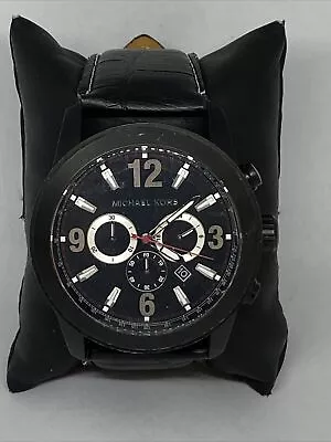 Michael Kors MK8196 Black Leather Black Analog Dial Genuine Quartz Watch LW105 • $59.99