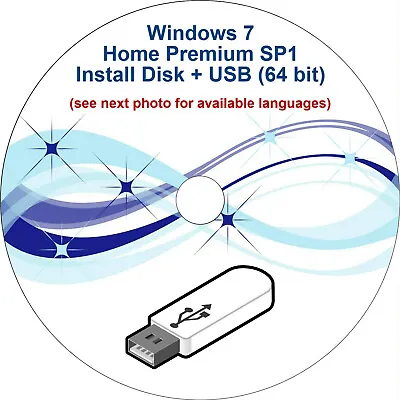 £11.99 • Buy Windows7 Home Premium Install Disk + USB Drive (64bit)