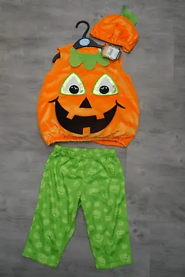 Baby Boys Or Girls Age 6-9 Months Pumpkin Halloween Fancy Dress Costume + Hat • £15