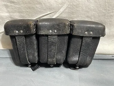 WWII Original German K98 Mauser Triple Black Pebbled Leather Belt AMMO POUCH • $109.99