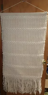 Macrame White Wall Tapestry Hanging Woven 28  X 57”  Scandinavian • $5.99