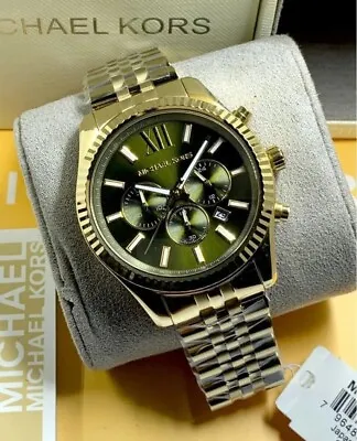 New Michael Kors MK8446 Men's Lexington Chrono Green Dial Gold-tone 44mm Watch • $119