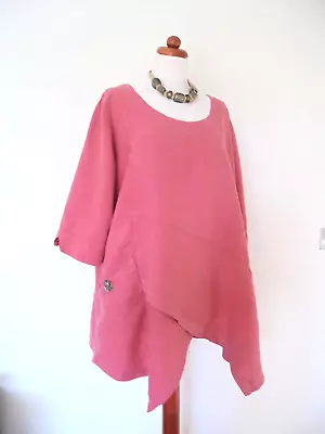 SAHARA - A Beautiful Quirky Lagenlook Tunic In Coral Pink Linen - XL - Chest 50  • £14.99