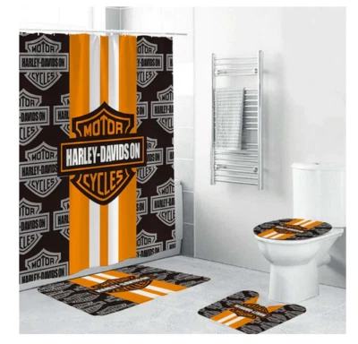 $24.99 • Buy White Orange Stripe Harley Davidson Shower Curtain Sets. Gift Idea For Fans.