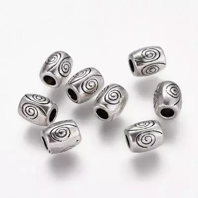 Spacer Beads Tibetan Silver Barrel Shape Swirl Pattern 7mm Bead Hole 2.5mm 25pcs • £2.75