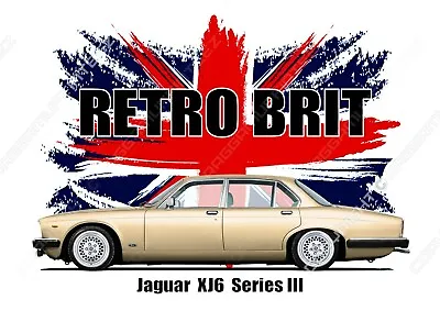 JAGUAR XJ-6 SERIES 3  T-shirt.  CLASSIC CAR. BRITISH FLAG. RETRO. OLD SKOOL.  • £15
