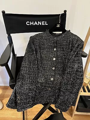 Chanel 02a Black Tweed Cc Logo Button Jacket Blazer Fr46  Xl • £1766.93