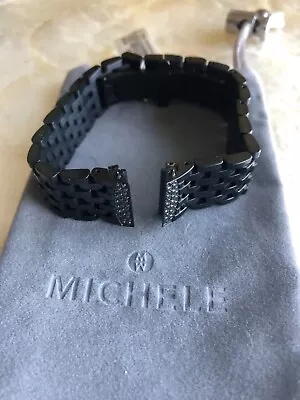 New Michele Deco Mid 16mm Black Steel Diamond  Watch Bracelet • $242