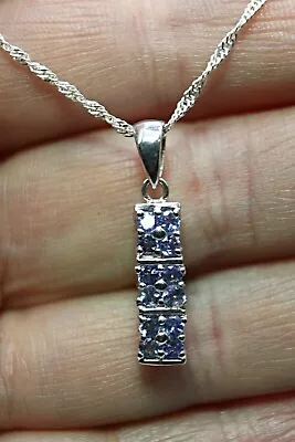 Pendant Blue Tanzanite Genuine Natural Mined Gems Solid Sterling Silver 18 Inch • £64.99