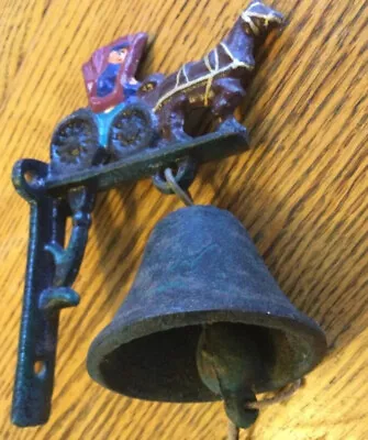 Vintage Cast Iron Dinner Bell Horse And Carriage Folk Art Hand Painted - 5 Inch • $4