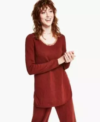 MSRP $90 Inc Chain-Embellished Tunic Sweater Brown Size Medium • $16.79