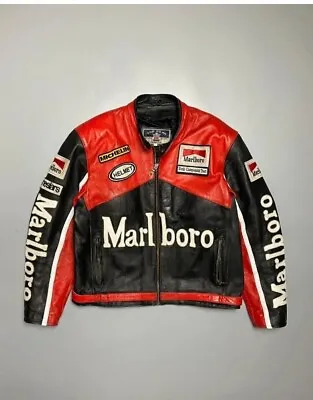 Men Marlboro Leather Jacket Vintage Racing Rare Motorcycle Biker Leather Jacket. • $88.40
