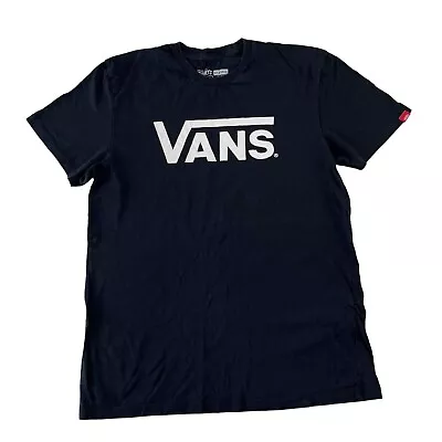 Vans Large Spellout Logo Short Sleeve T Shirt Classic Fit Black Skater Medium • £9.95