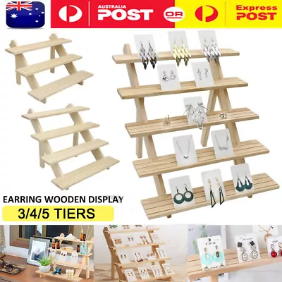 3/4/5 Tiers Wooden Jewelry Display Rack Earring Rings Stand Succulents Shelf AU • $15.55