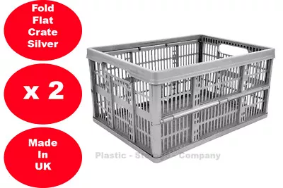 £11.99 • Buy 2 X 32 Litre Foldable Crate Plastic Storage Box Basket Crates Flat Good For Cars