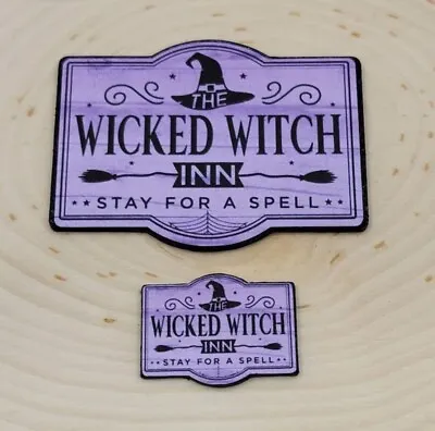 DOLLHOUSE MINIATURE HALLOWEEN Sign Wicked Witch Inn Hotel Motel Sign Purple • $9.74