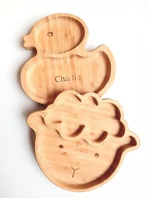 Baby Toddler Child Personalised Bamboo Suction Plate Set Lamb Duck  • £14.99