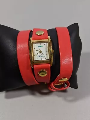 Wanderlust By La Mer Collections White Dial Gold Tone Case Red Wrap Band Watch • $17.49