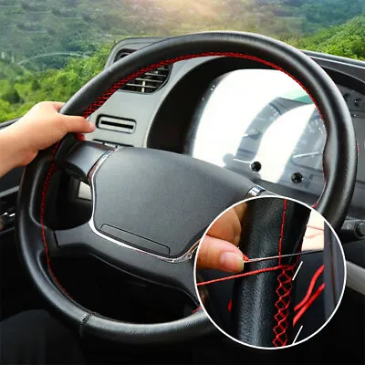 Soft Leather 38cm Car Auto Steering Wheel Cover With Needles Thread Accessories • £12.86