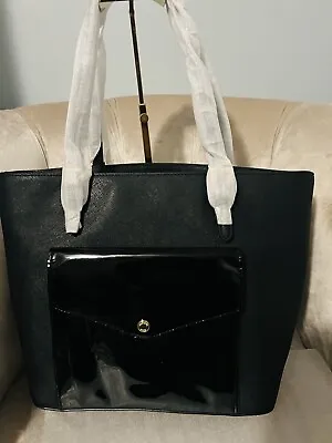 MICHAEL KORS JET SET Pocket Leather MF Large Tote Handbag Bag Black Gold New • $75.05