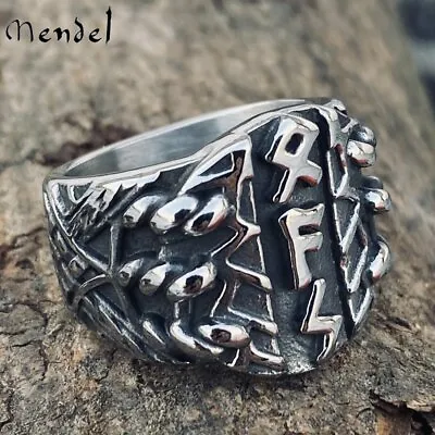 MENDEL Stainless Steel Mens Norse Nordic Viking Rune Ring Men Jewelry Size 7-15 • $13.99