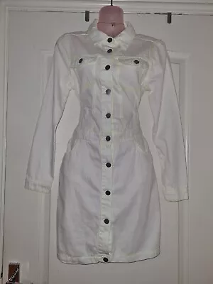 £3.99 • Buy *boohoo* Gorgeous White Denim Neon Top Stitch Utility Dress Bnwt Holiday Party