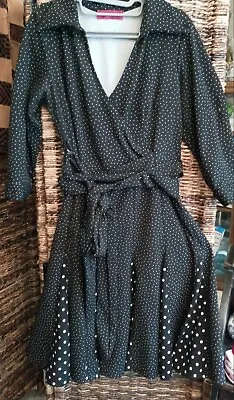 Melissa Masse Made To Measure Black W White Polkadot Dress Wrap Belt Large • $40