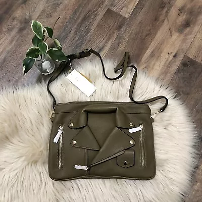 Le Miel Green Moto Jacket Design Vegan Leather Crossbody Bag Purse NWT • $25