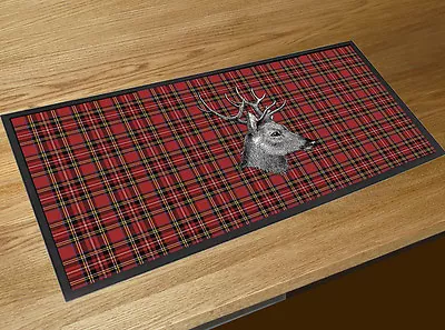 £15.45 • Buy Royal Stewart Red Tartan Stag Scottish Bar Runner Counter Mat Pub Home Bar