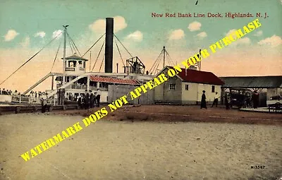 Highlands NJ New Red Bank Line Dock With Steamer DB PM 6/26/1916 • $12.50