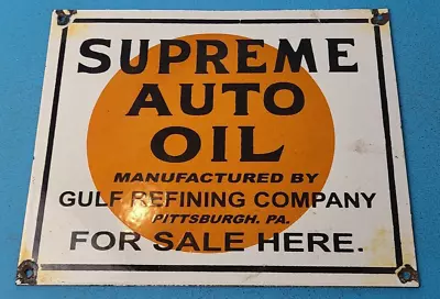 Vintage Supreme Auto Oil Gulf Gasoline Porcelain Gas Motor Service Pump Sign • $145.47