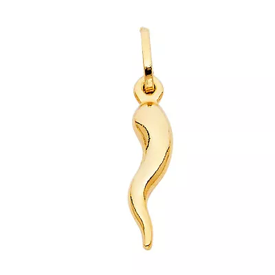 GOLD-14K Yellow Cornicello Italian Horn Good Luck Amulet Charm Pendant For Chain • £88.54