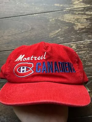 Vintage Montreal Canadiens Script Ccm Nhl Corduroy Snapback Hat Cap • $27