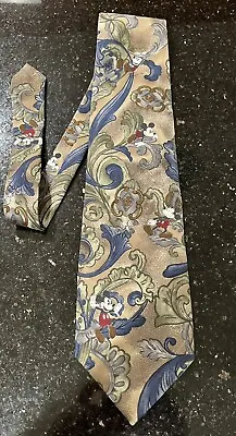 The Disney Store Mickey Mouse 100% Silk Tie Tan Gray Blue Swirl • $15