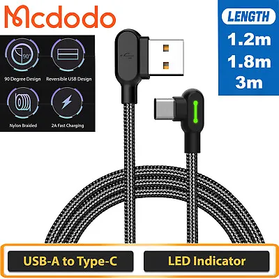 $7.90 • Buy MCDODO 90 Degree USB-A To Type-C Fast Charging Charger Cable Samsung Android